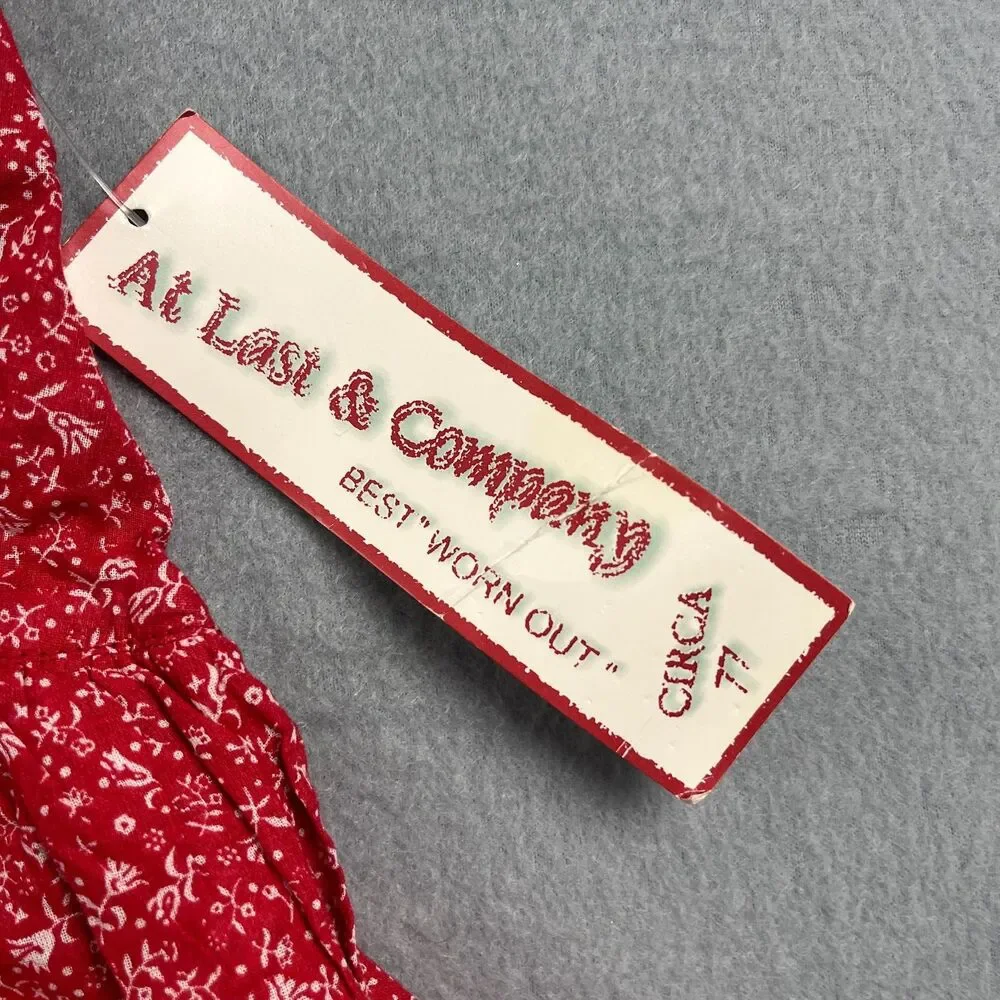 NWT At Last & Company Vtg Ruffled Cottagecore Red Floral Mini Skirt Women's Med